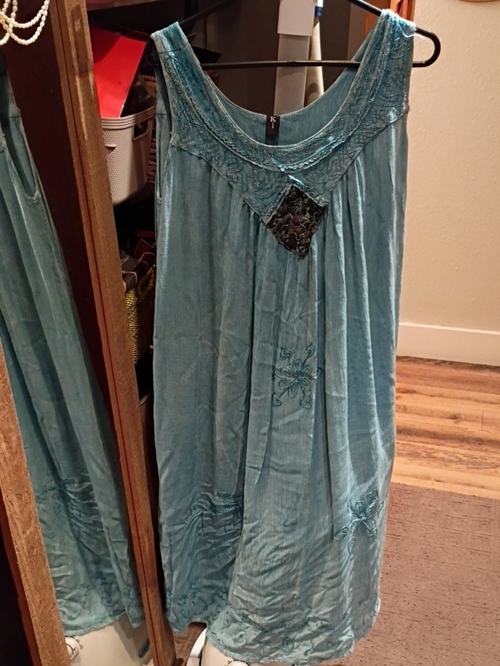 Embroidered Sleeveless Maxi Dress in Teal Blue